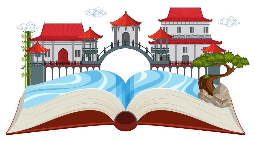 Open book Asian scene vector