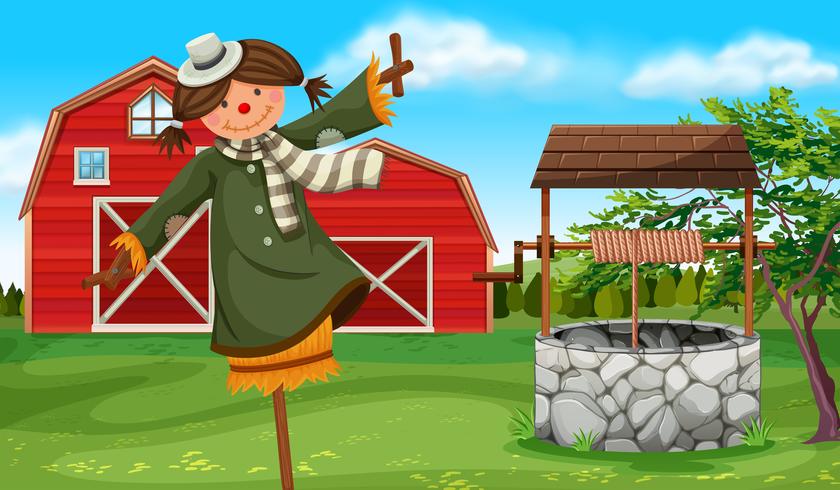 Scarecrow in the farmyard vector