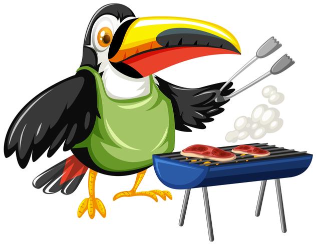 Toucan grilling two pieces of steak vector