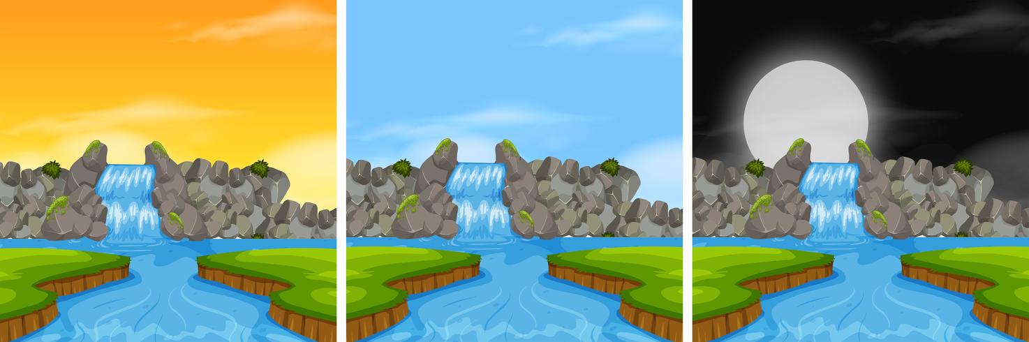 Waterfall landscape in diffrent time vector