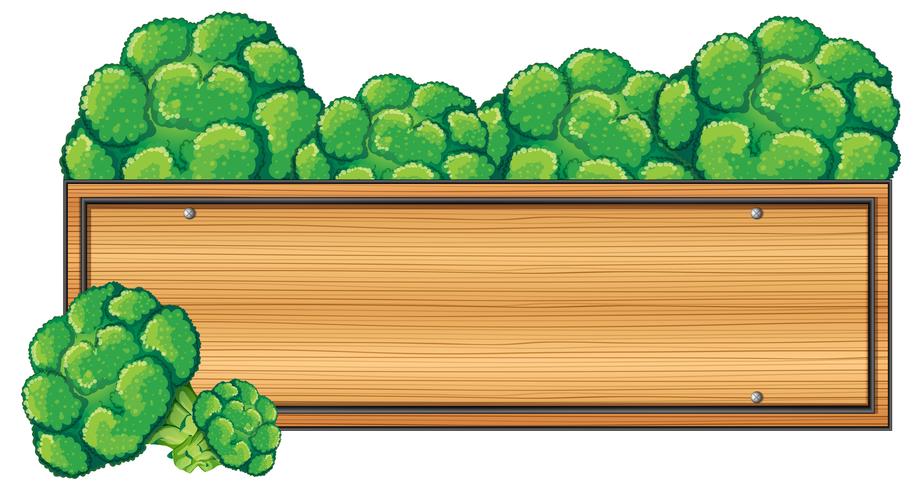 Letrero de madera con brócoli en la parte superior. vector