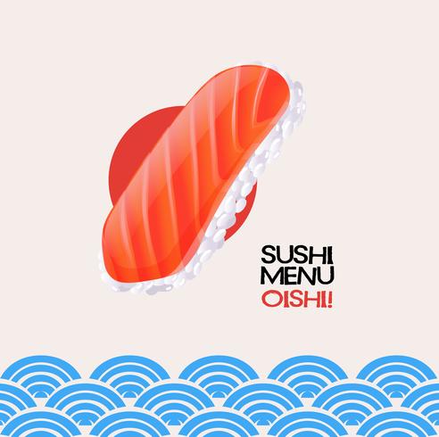 Salmon sushi on japanese background vector