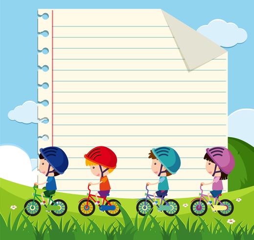 Paper template with kids cycling in the park vector