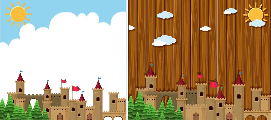 Two background with castle towers vector