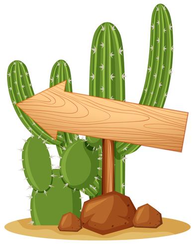 Wooden sign on cactus plant vector