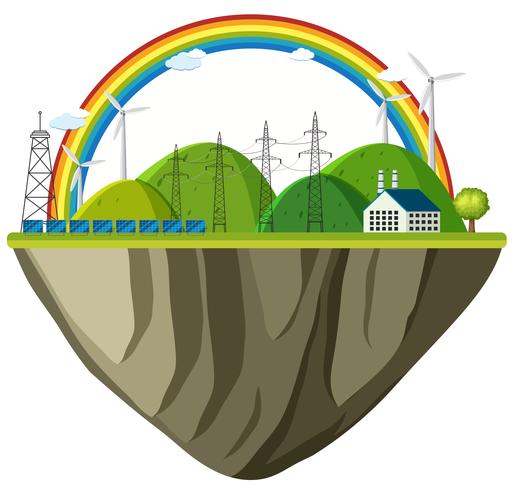 Fondo de tema de medio ambiente con casa y postes de electricidad vector