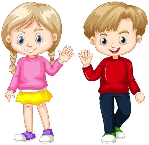 Boy and girl waving hands vector