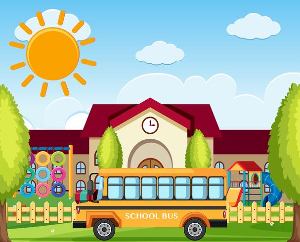 School bus parking in front of school vector