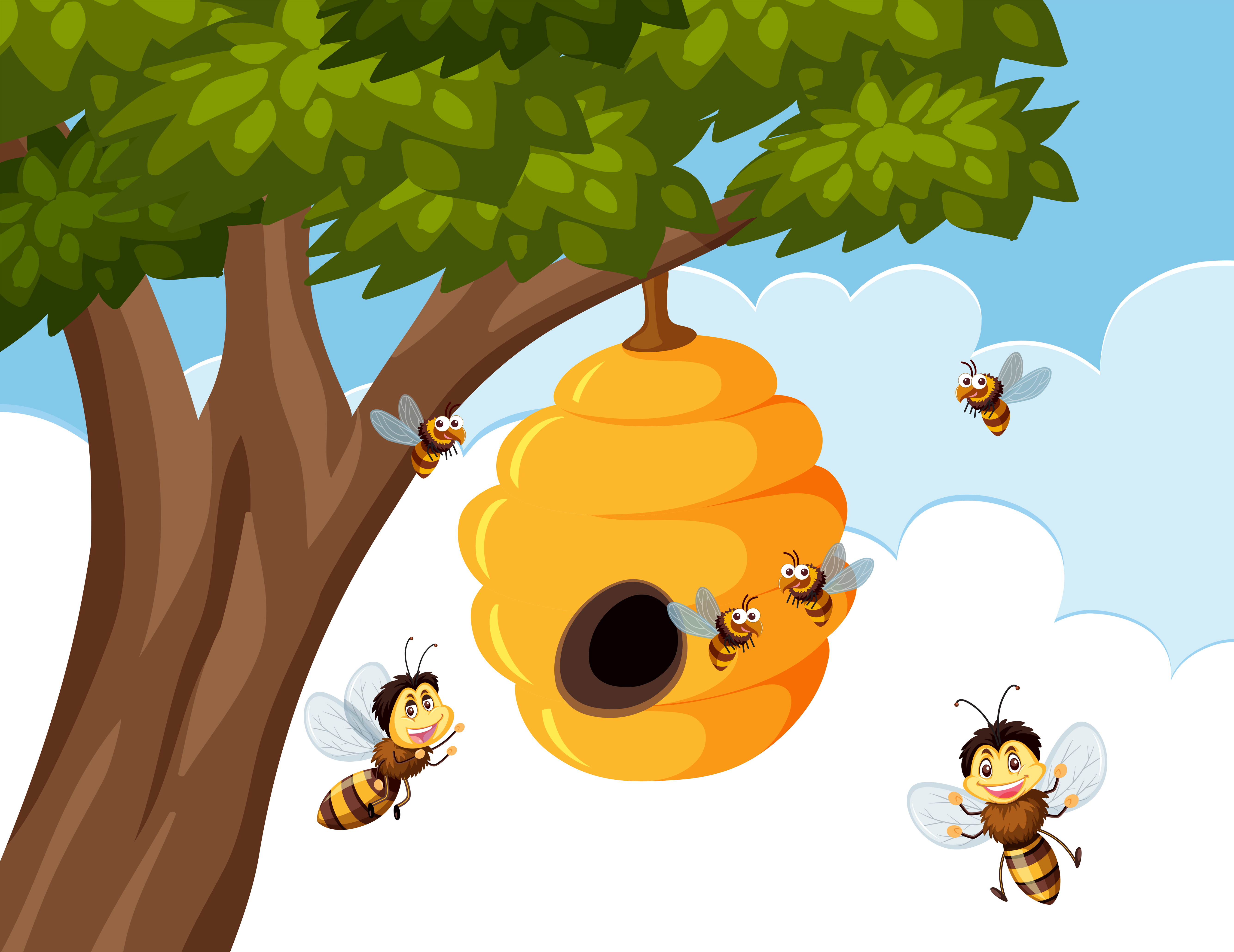 Bumble Bees Around Beehive 605951 Vector Art At Vecteezy