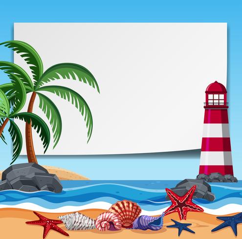 Border template with lighthouse and shells vector