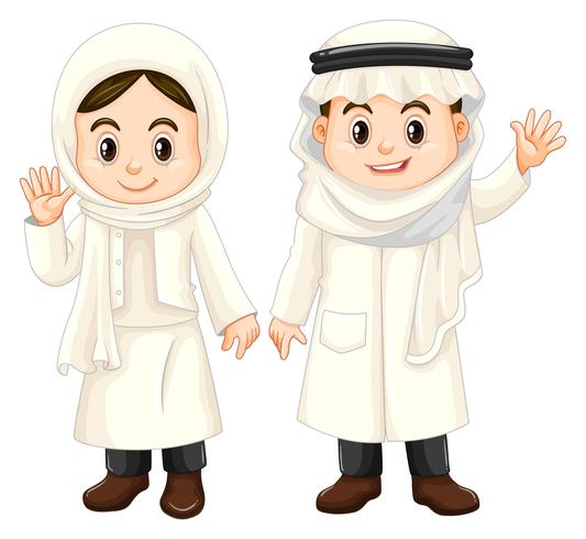 Kuwait niños en traje blanco vector