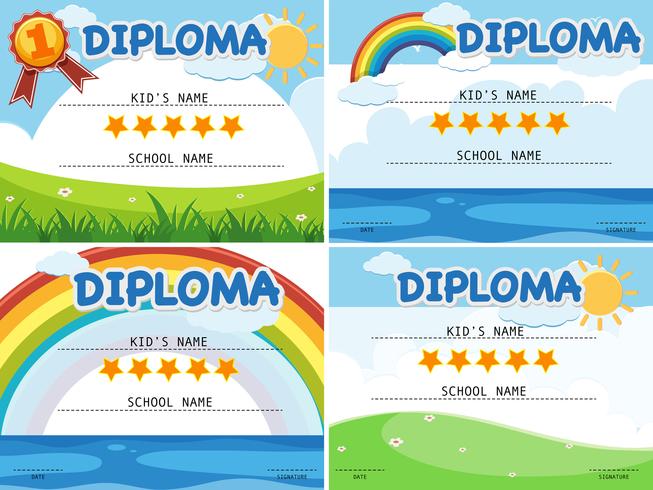 Plantilla de diploma con cuatro fondos diferentes vector