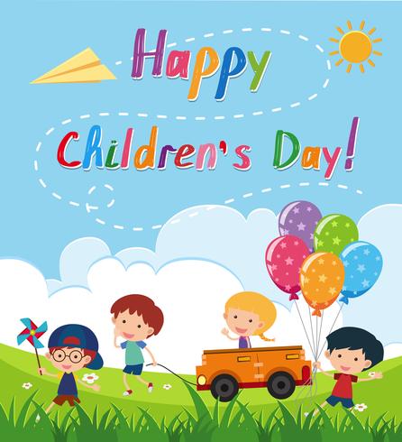 Happy children's day poster with kids in the park vector
