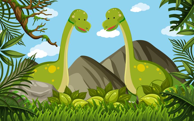 Two brachiosaurus in the field vector