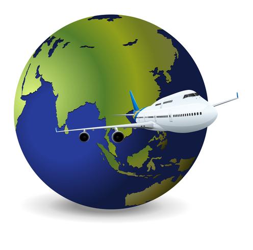 Earth globe and airplane vector