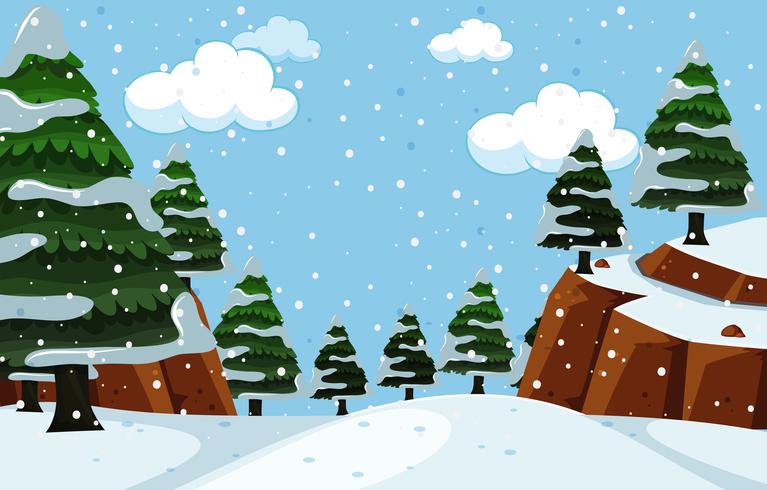 Escena de paisaje de naturaleza de nevadas vector