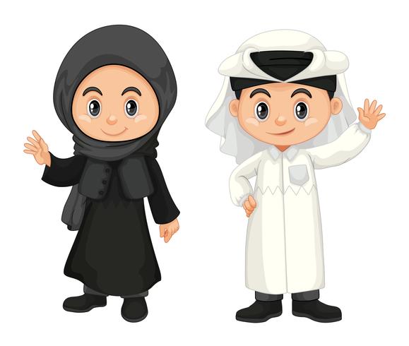 Niño y niña disfrazados de qatar vector