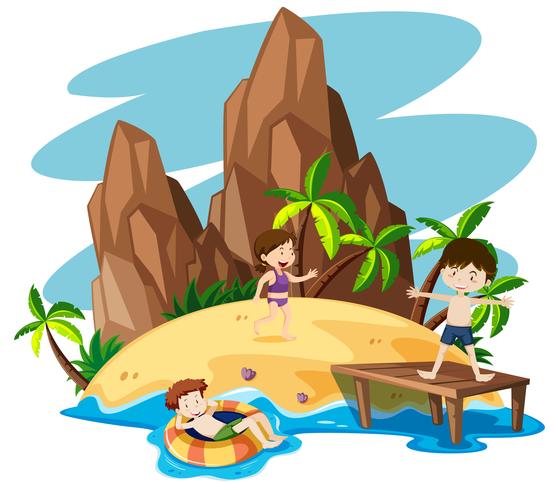 Children at the beach vector