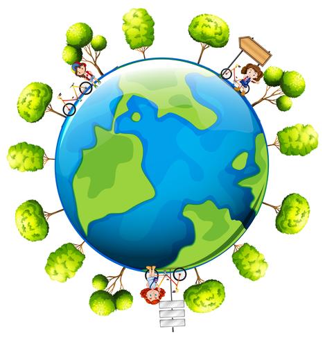 Children riding bikes around the world vector