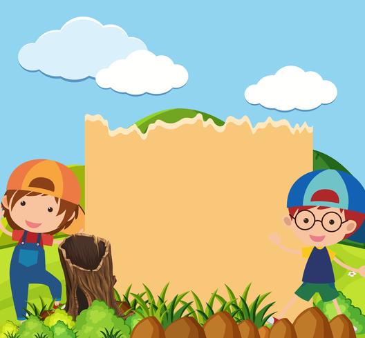 Banner template with two boys in park vector