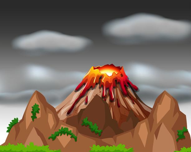 Escena de la naturaleza con erupción volcánica. vector