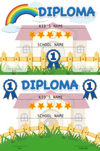 Diploma template with school building in background vector