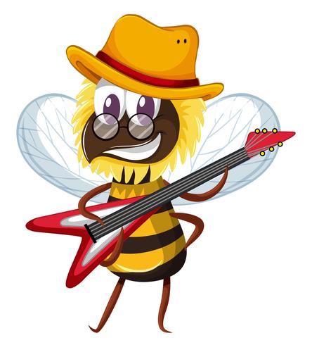 Cute bee playing electronic guitar vector