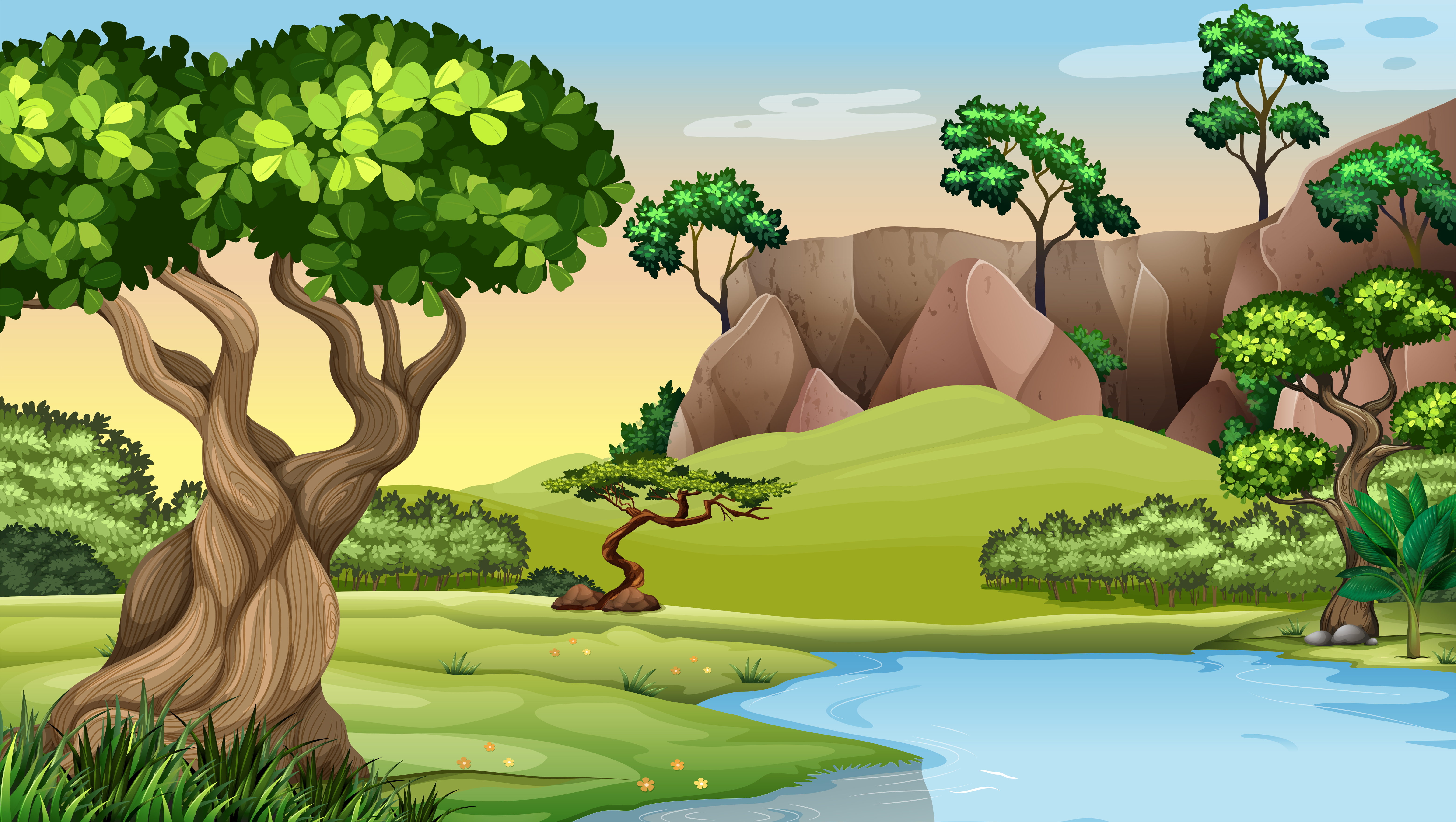 Scene with trees by the pond 606133 - Download Free Vectors, Clipart