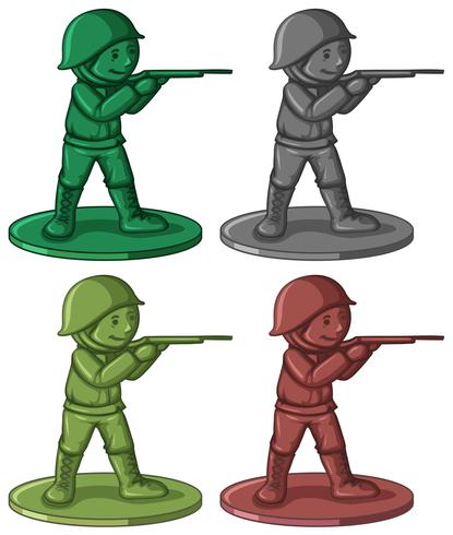 Juguetes de plastico soldado en cuatro colores. vector
