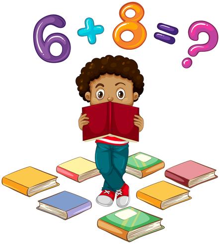 Boy solving math problem vector