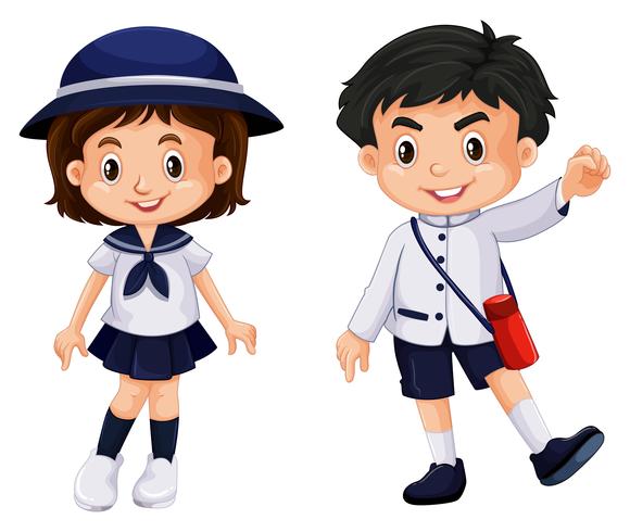 Chico y chica japoneses en uniforme escolar vector