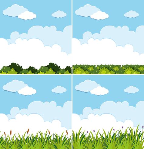 Four background scenes with blue sky and green grass vector