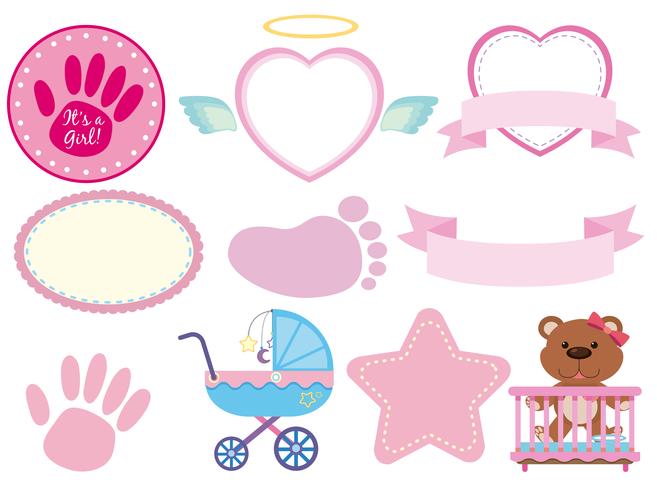 Set of pink baby sticker vector