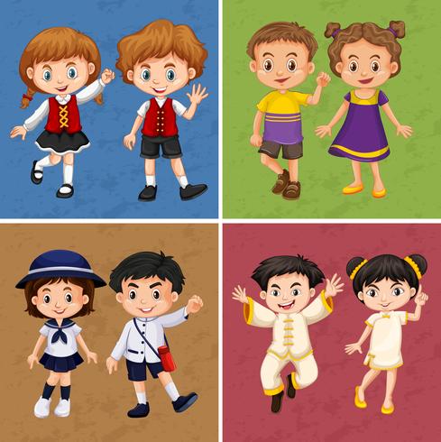 Four frames of kids from different countries vector