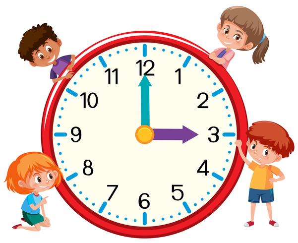 Children and clock on white bankground vector