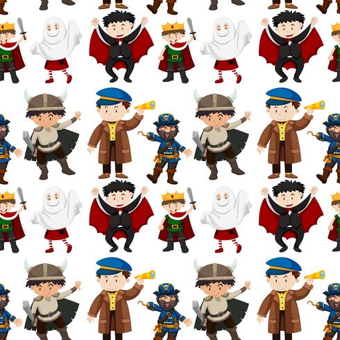Seamless background with kids in halloween costumes vector