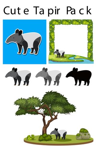 Un paquete de tapir lindo vector