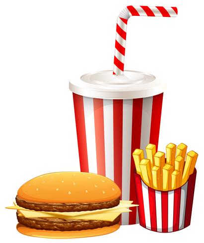 Lunch set with hamburger and fries vector