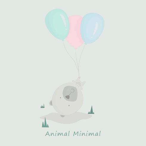 Cute bear flying with balloon cartoon vector illustration. 