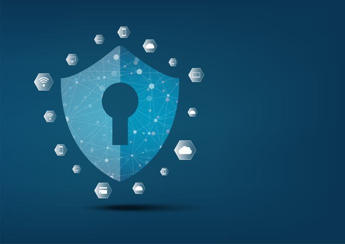 Concepto de internet de seguridad en línea. Icono de candado con cerradura en. Seguridad de datos personales Ilustra la seguridad de los datos cibernéticos o la idea de privacidad de la información. Tecnología azul abstracta del Internet de la velocidad h vector