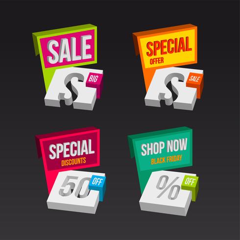 Colorful 3D sales badges concepts vector