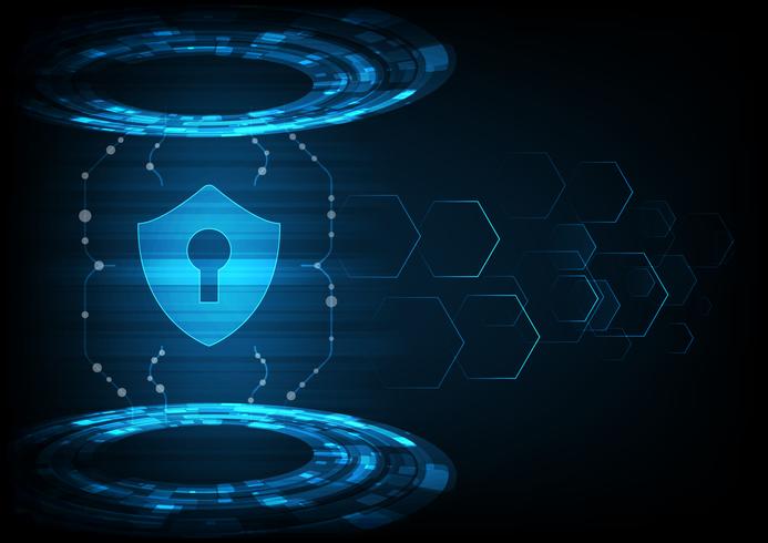 Cyber security concept. Shield With Keyhole icon on digital data background. vector