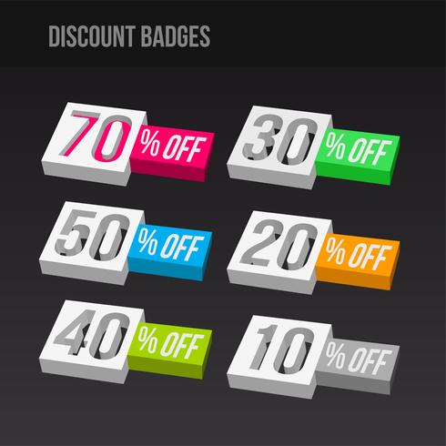  Colorful 3D Discount Badges vector