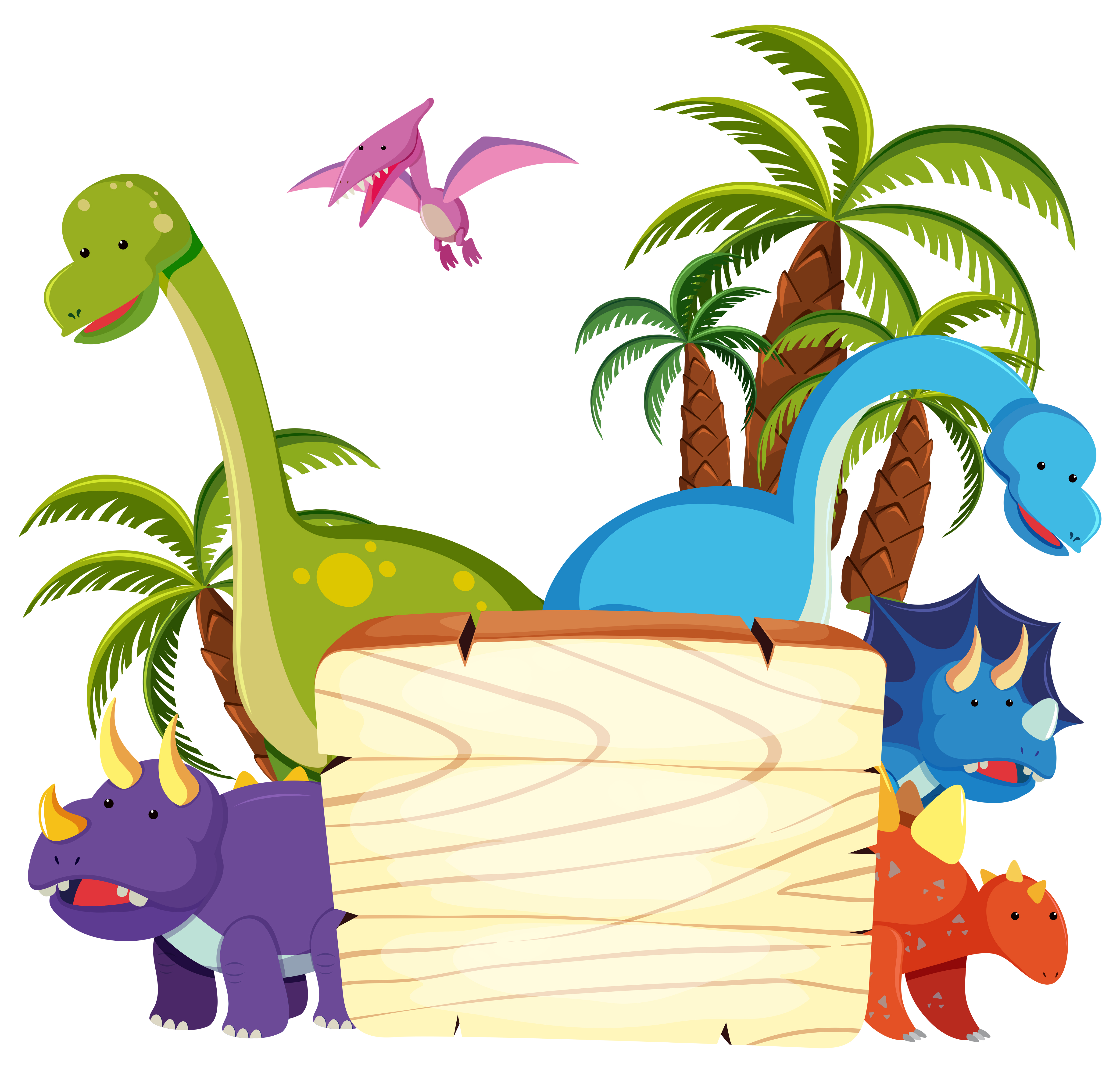 Download Cute dinosaur on wooden board - Download Free Vectors, Clipart Graphics & Vector Art