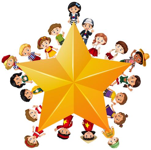 Yellow star with children on border vector