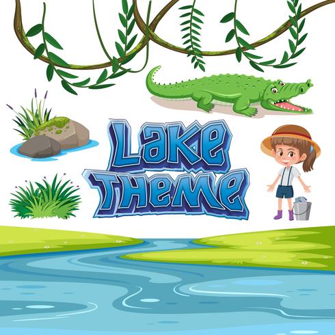 Set of lake lake theme