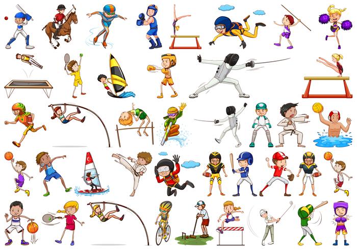 Conjunto de personajes deportistas. vector
