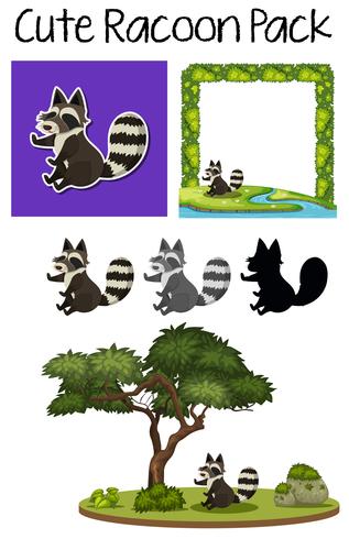 A pack of cute raccoon vector