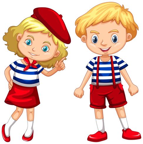 Boy and girl in blue striped shirts vector
