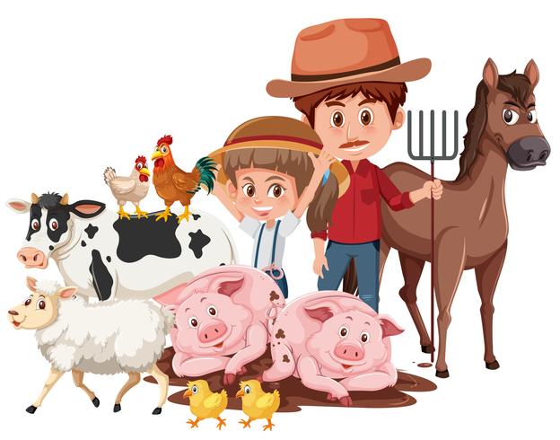 Farmer and farm animals vector